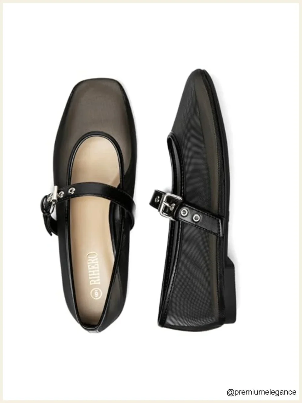 Mesh Ballet Flats with Square Toe Mary Jane Style Adjustable Buckle Strap